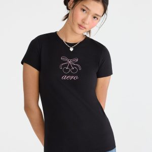 Aero Cherry Bow Graphic Tee - Black Fox