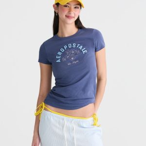 Aeropostale Flowers Appliqué Graphic Tee - Inidigo Blue