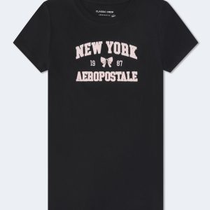 Aeropostale New York Bow Appliqué Graphic Tee - Black Fox