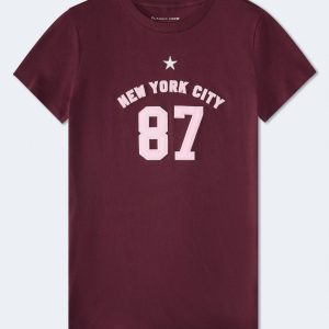 New York City 87 Appliqué Graphic Tee - Red Plum