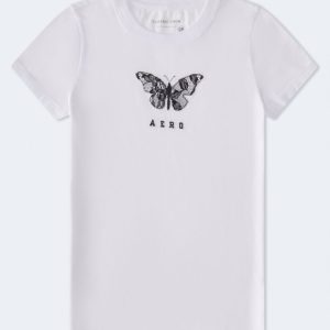 Aero Lace Butterfly Graphic Tee - Bleach