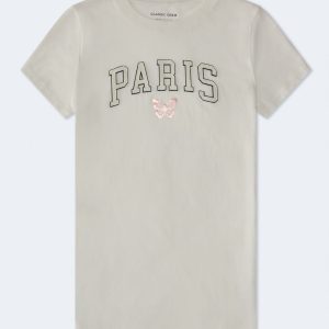 Paris Butterfly Appliqué Graphic Tee - Cream