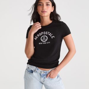 Aeropostale Rhinestone Crest Graphic Tee - Black Fox