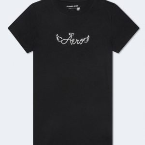Aero Rhinestone Wings Graphic Tee - Black Fox