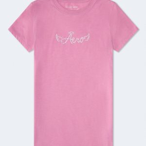 Aero Rhinestone Wings Graphic Tee - Purple Cactus Neon