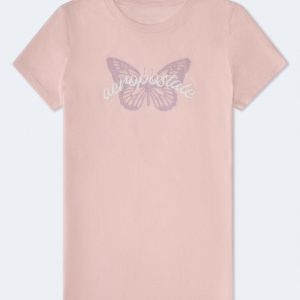 Aeropostale Script Butterfly Graphic Tee - Peach Whip