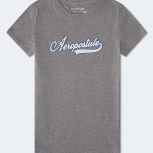 Aeropostale Script Appliqué Graphic Tee - Med Hthr Grey