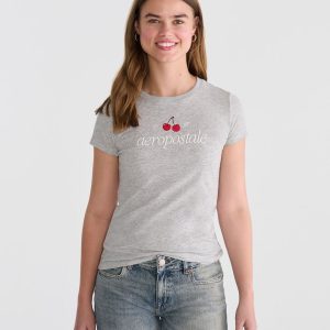 Aeropostale 1987 Cherries Graphic Tee - Light Heather Grey