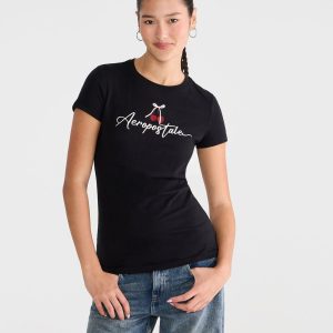 Aeropostale Metallic Cherries Graphic Tee - Black Fox