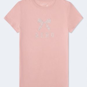 Aero Rhinestone Bow Graphic Tee - Pink Magnolia