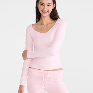 Long Sleeve Buttery Soft Seamless Sweetheart Tee - Mermaid Pink