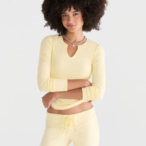 Long Sleeve Buttery Soft Notch-Neck Tee - Solaria