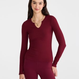 Long Sleeve Buttery Soft Notch-Neck Tee - Classic Auburn
