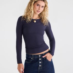 Déjà For Aero Long Sleeve Buttery Soft Crew Tee - Victoria Navy
