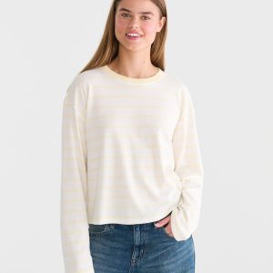 Long Sleeve Striped Oversized Crew Tee - Solaria
