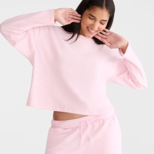 Long Sleeve Seriously Soft Oversized Crew Tee - Mermaid Pink