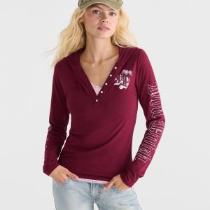 Von Dutch Hooded Graphic Henley - Deep Claret