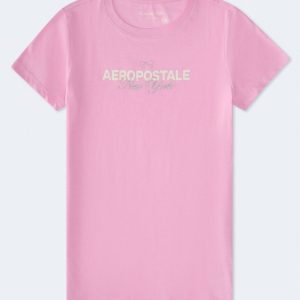 Aeropostale Bow Glitter Graphic Tee - Pink Mesa