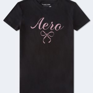 Aero Bow Glitter Graphic Tee - Black Fox