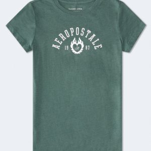 Aeropostale Heart Flame Foil Graphic Tee - Veranda Green