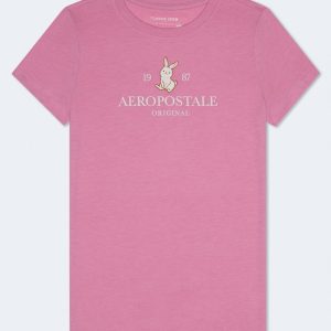 Aeropostale 1987 Bunny Graphic Tee - Purple Cactus Neon