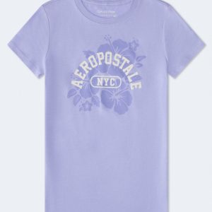 Aeropostale NYC Hibiscus Flocked Graphic Tee - Sweet Lavender