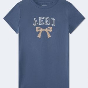 Aero Leopard Bow Graphic Tee - Vintage Indigo