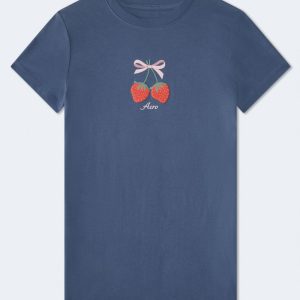 Aero Strawberry Bow Graphic Tee - Vintage Indigo