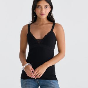 Seriously Soft Y2K Lace V-Neck Cami - Black Fox