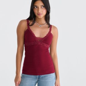Seriously Soft Y2K Lace V-Neck Cami - Classic Auburn