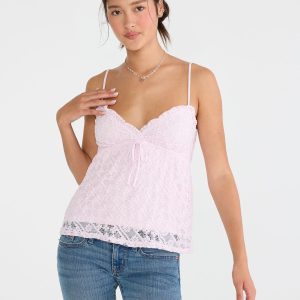 Floral Lace V-Neck Cami - Naturally Pink