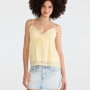 Floral Print Lace V-Neck Cami - Gold Tensel