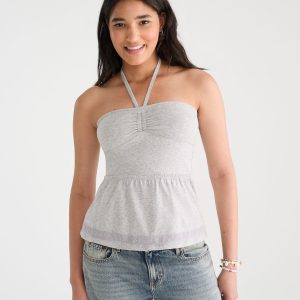Seriously Soft Babydoll Halter Top - Med Hthr Grey