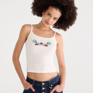 Déjà For Aero Rhinestone Gold Coast Graphic Tank Top - Cream