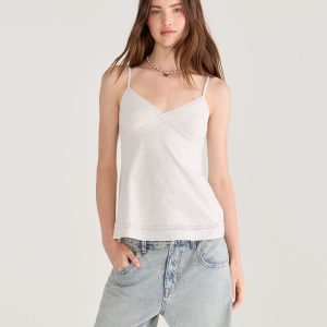 Seriously Soft Crisscross Lace V-Neck Babydoll Cami - Lightest Heather Grey