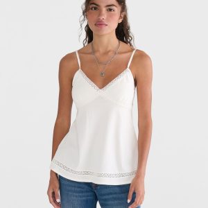 Seriously Soft Crisscross Lace V-Neck Babydoll Cami - Cream