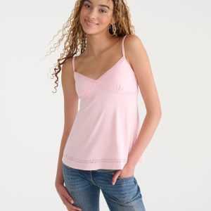 Seriously Soft Crisscross Lace V-Neck Babydoll Cami - Mermaid Pink