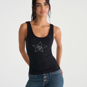 Von Dutch Rhinestone Star Tank Top - Black Fox