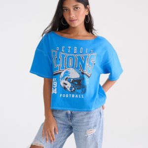 Detroit Lions Off-The-Shoulder Graphic Tee - Blue