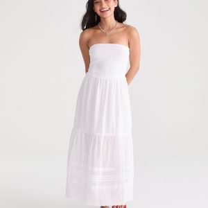 Solid Strapless Tube Midi Dress - Bleach
