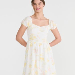Floral Sweetheart Fit & Flare Mini Dress - Cream