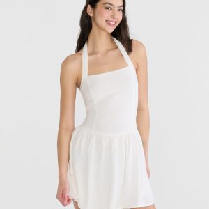 Solid Square-Neck Halter Drop-Waist Mini Dress - Bleach