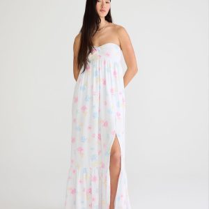 Floral Strapless Twist-Front Maxi Dress - Blue
