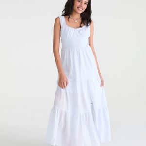 Solid Scoop-Neck Smocked Maxi Dress - Skysail Blue