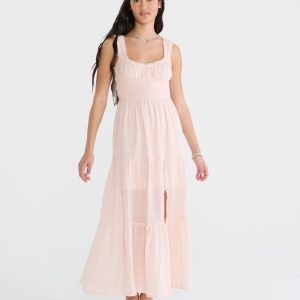 Solid Scoop-Neck Smocked Maxi Dress - Barely Pink