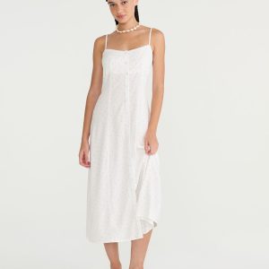 Floral Square-Neck Button-Front Midi Dress - Cream