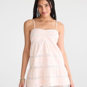 Solid Sweetheart Pintuck & Lace Babydoll Dress - Pearl