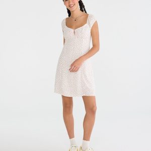 Floral Scoop-Neck A-Line Mini Dress - Cream