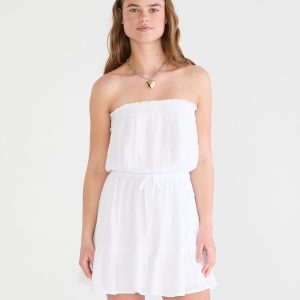 Solid Strapless Cinched-Waist Mini Dress - Bleach