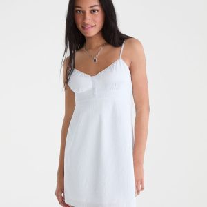 Thin Stripe V-Neck Babydoll Mini Dress - Cream